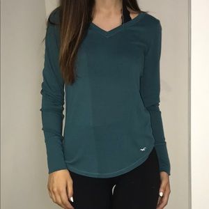 Hollister teal long sleeve v-neck t-shirt